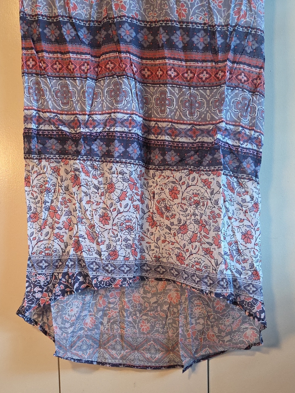 Free People Boho Floral Stripe Tunic Dress in Blue & Coral - Picture 4 of 7